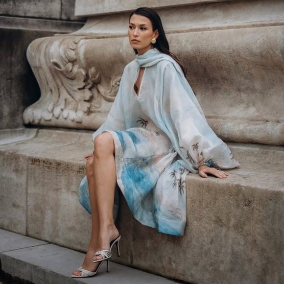 Zimmermann Seascape Illuminate Billow Organza Mini Dress Blue Silk Linen XS NWT - Picture 3 of 17